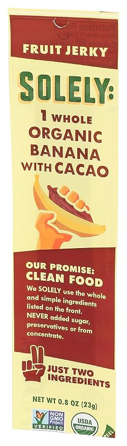 SOLELY - Organic Banana Chocolate Drizzled Fruit Jerky - 1 Individually Wrapped Fruit Strip - Fruit Leather Made from Dried Fruit - Healthy Snacks for Adults & Kids - Vegan, Non GMO - 0.8oz (23g)