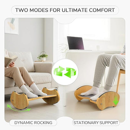 Bamboo Foot Rest for Under Desk - Fovima 2-in-1 Adjustable & Reversible Ergonomic Footstool, Permanent Dual-Sided Cushion, Tool-Free Height & Angle Adjustment