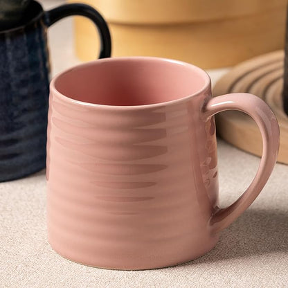 Ceramic Coffee mugs, 21 oz, Extra Large Mugs, Big Tea Cup, Large Handle, Pottery Mug, Big Belly, Transmutation Glaze，Wide Bottom, stripe pattern, Microwave & Dishwasher Safe. (Pink)