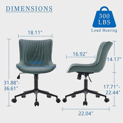 YOUNIKE Office Chair Armless Desk Chair with Wheels, Home Office Computer Task Chair, Modern Faux Leather Upholstered Vanity Chair, Adjustable Swivel Rolling Office Chairs, Slate Blue