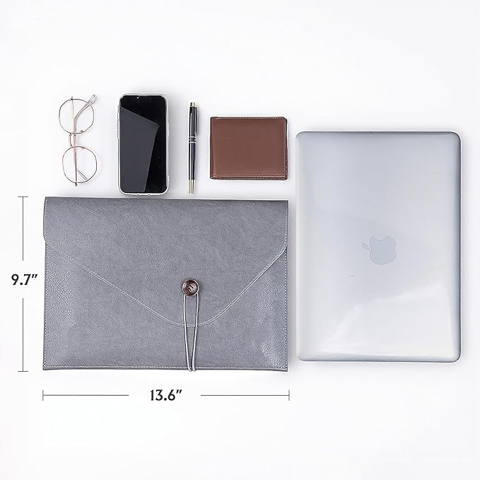 Men File Folder Organizer for Students, Mens Leather Padfolio for Office, Office A4 File Organizer Holder, Waterproof Portfolio Envelope Folder Case with Pen Holder, Mens Work Gift Colleagues - Grey