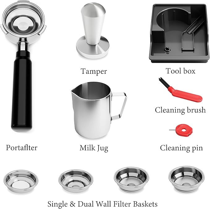 Kndko 20 Bar Espresso Machine with Grinder, Automatic Espresso Maker with PID Control & Milk Frother Steam Wand, Removable Water Tank – Barista-Style Lattes & Cappuccinos at Home (Silver)