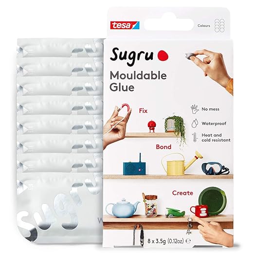 Tesa Sugru Super Glue - Waterproof Wood Glue for Home Improvement & Crafts - Use as a Poster Putty or Silicone Adhesive for Repairing & Bonding - 8 Pack - White (3.5g/ea)
