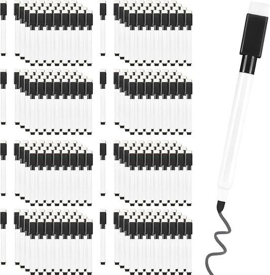 Beieverluck 200 Pieces Magnetic Dry Erase Markers with Eraser Cap Magnet Whiteboard Markers Bulk Fine Tip Dry Erase Pens for Kids Teachers Office School Supplies, Black