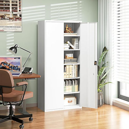 Letaya Metal Garage Storage Cabinets with Lock Door and Adjustable Shelves, Steel Tool Cabinets for Home,Office,Warehouse Organisieren (White, 72" H)