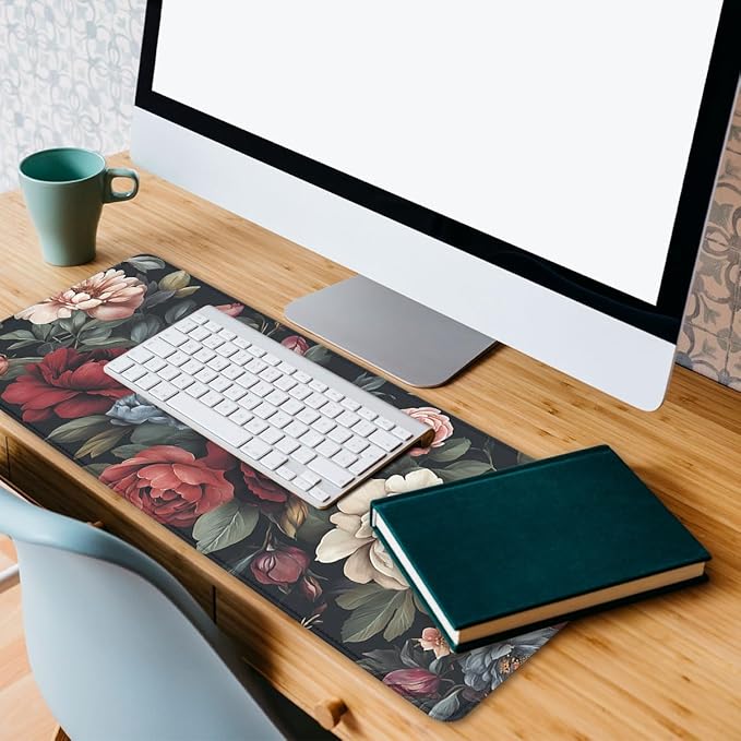 Vintage Roses Desk Mat Vintage Romantic Floral Botanical XL Mouse Pad Large Mousepad Extended Laptop Keyboard Mat Gaming Desk Pad Mouse Mat 31.5"x11.8"