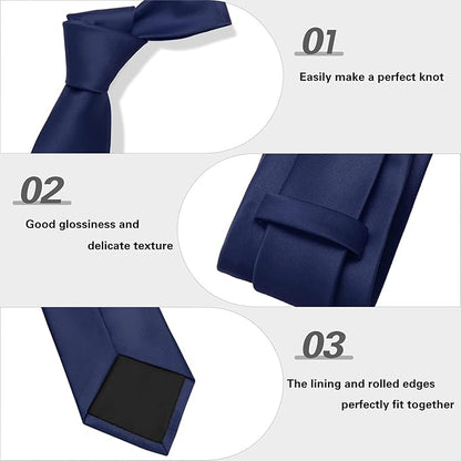PenSee Men's Tie Set Solid Pure Color 3.15" (8CM) Classic Formal Plain Necktie and Pocket Square Set For Men