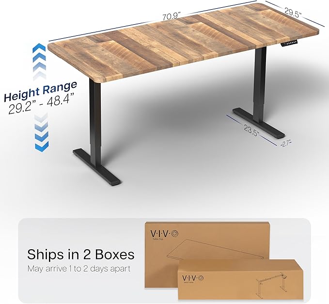 VIVO Electric 71 x 30 in Standing Desk, Memory Height Adjustment, 1B Series, Reclaimed Wood Top Black Frame, DESK-KIT-1B7P