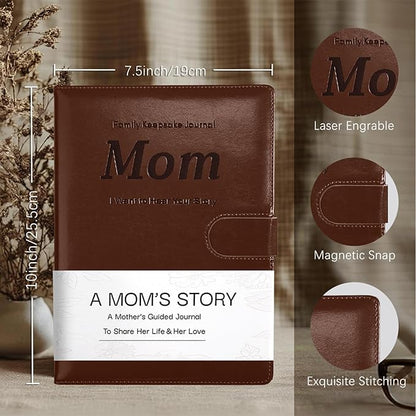 Artmag Mom's Life Story Journal with 250+ Prompt Questions, Family Keepsake Book Leather Cover for Mom to Share Her Memories for Birthday Mother's Day Christmas (Brown)