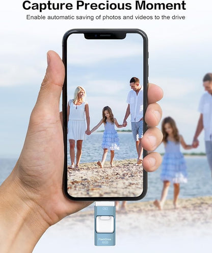 256GB Flash Drive for iPhone Photo Stick,Thumb Drive USB Stick High Speed Transfer USB Drives External Picture Video Storage Memory Expansion for iPhone/iPad/PC (Blue)