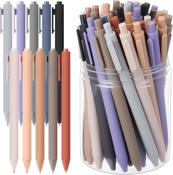 Crtiin 50 Pcs Gel Ink Pens Bulk, Black Ink 0.5mm Fine Point Retractable Pen Smooth Writing Office School Supplies for Teacher Server Operation Christmas Charity Donation Thanksgiving (Morandi Colors)