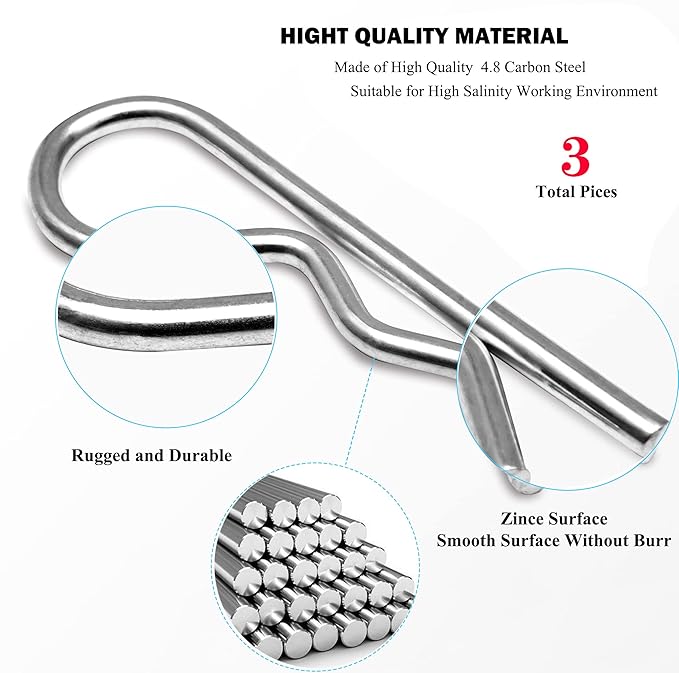 3Pcs Heavy Duty Hitch Pins Clip R Clips Spring Retaining Wire Hair Pins Cotter Pin Strong Spring Tension Large Carter Pin R Clip Large for Trailer Tractors Mower Carts Truck Pin Clip M5x100mm