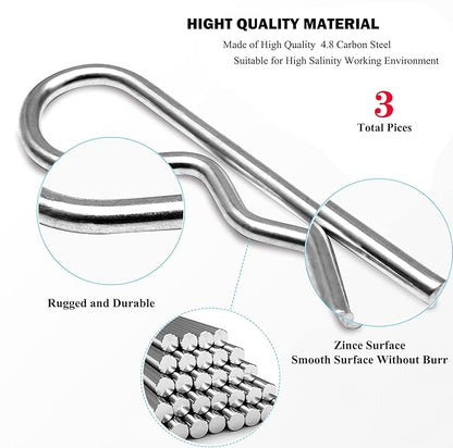 3Pcs Heavy Duty Hitch Pins Clip R Clips Spring Retaining Wire Hair Pins Cotter Pin Strong Spring Tension Large Carter Pin R Clip Large for Trailer Tractors Mower Carts Truck Pin Clip M5x100mm