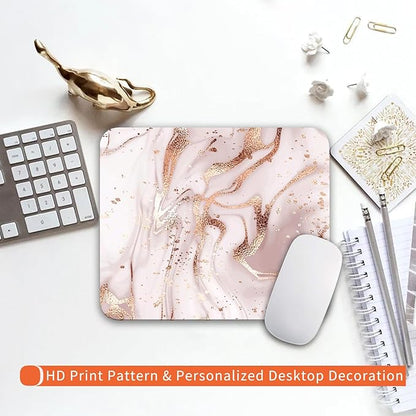Square Mouse Pad Rose Gold Marble, Personalized Premium-Textured Custom Mouse Mat Design, Washable Mousepad Cloth, Non-Slip Rubber Base Computer Mouse Pads for Wireless Mouse