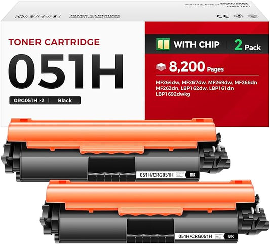 051H Toner Cartridge Black 2-Pack with chip High Yield Replacement for Canon 051 051H Compatible for Canon ImageCLASS MF264dw MF267dw MF269dw LBP162dw MF266dw MF263dn LBP161dn Laser Printer Ink Copier