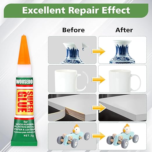 12 X 3g Super Glue Clear, Strong Adhesive,Super Glue Fast Drying Cyanoacrylate Glue for Wood,Rubber,Leather, Plastic, Metal, Rhinestone Jewelry, DIY Crafts and More