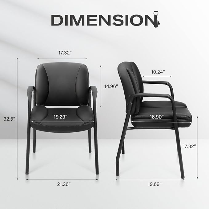 JUMMICO Office Guest Chair Reception Chair for Office Reception Lobby PU Leather Waiting Room Chair with Armrests Executive Office Chair Upholstered Set of 2