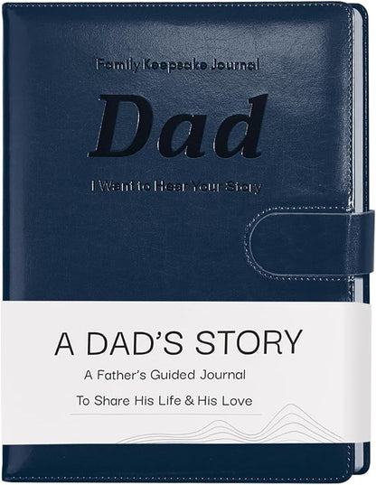 Artmag Dad's Life Story Journal with 250+ Prompt Questions, Family Keepsake Book Leather Cover for Dad to Share His Memories for Birthday Father's Day Christmas (Blue)