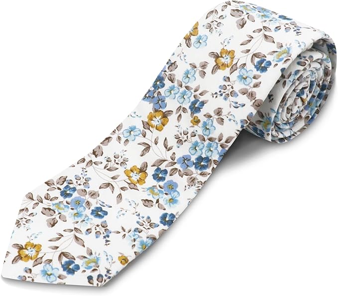 Cotton Floral Ties for Men 2.76" Men's Skinny Tie Linen Flower Printed Neck Tie for Wedding Dating Party