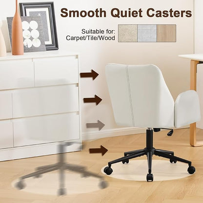 Furniliving Home Office Desk Chair, Ergonomic Leather Office Chair with Wheels, Comfortable Rolling Task Chair Adjustable Height, White