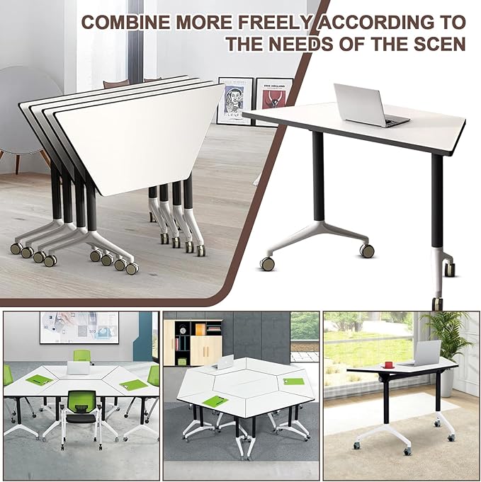 Conference Room Table, Folding Conference Table with Flip-Top Design, Mobile Seminars Dynamic Meetings Training Tables for Offices, Classrooms, and Meeting Room (8, 1915-T, 70.8)