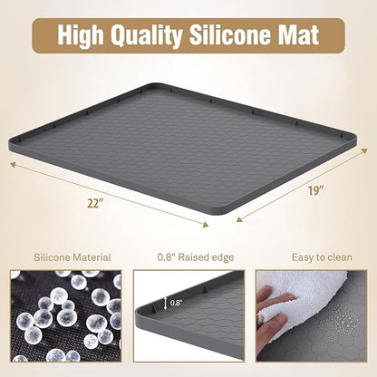 Water Cooler Mat - (22" x 19") Non-Slip Water Cooler Dispenser Mat with Raised Edges for Floor Protection, Under Water Cooler Dispenser Mat, Great for Bedrooms,Kitchens, Offices, Bars (Gray)
