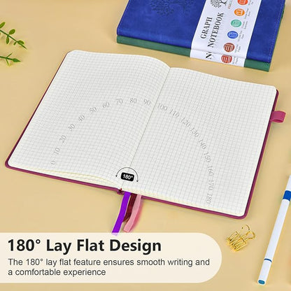 Graph Paper Notebook, 160 Pages Grid Journal for women & men, A5 Hardcover Leather Graphing Notebook for School, Work, Travel, Note Taking 5.9”x8.5” (Burgundy)