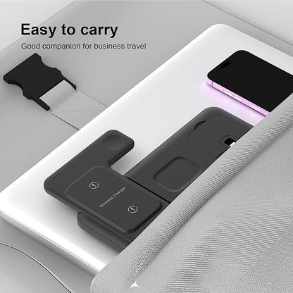 Wireless Charger for iPhone Charging Station, Foldable 4 in 1 Fast Charging for iPhone 16 15 14 13 12 Pro Max Plus, Charger Stand for Apple Watch & Airpods 4 3 2 Pro,for Samsung Series Black