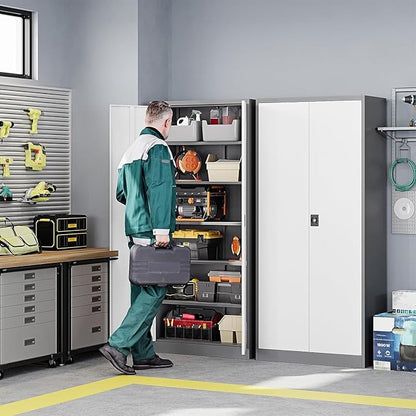 Letaya Metal Garage Storage Cabinets with Lock Door and Adjustable Shelves, Steel Tool Cabinets for Home,Office,Warehouse Organisieren (Gery White, 72" H)