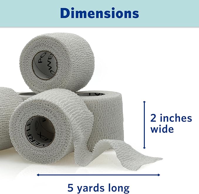 PowerFlex – Self-Adhering Sports Wrap for Injury Prevention & Post-Injury Stability – Medical-Grade, Sweat & Water Resistant First Aid Wrap for Athletes - White, 2 inch, 24 Rolls