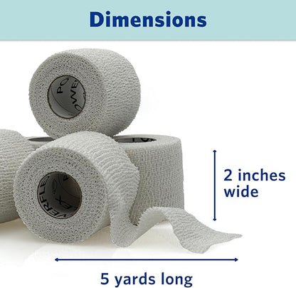 PowerFlex – Self-Adhering Sports Wrap for Injury Prevention & Post-Injury Stability – Medical-Grade, Sweat & Water Resistant First Aid Wrap for Athletes - White, 2 inch, 2 Rolls