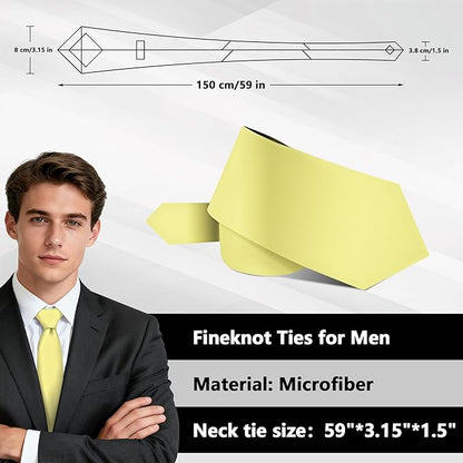 Fineknot Black Ties for Men, Formal Neckties for Men, Solid Color Mens Ties for Business, Wedding, Party, Mens Neck Tie
