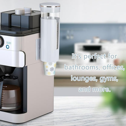 Cup Dispenser, Wall Mount Water Cooler Cup Dispenser fits 4-7 oz Disposable Paper and Plastic Cups, Pull Type Cup Holder for Bathroom, Office, Break Room, Gym, White