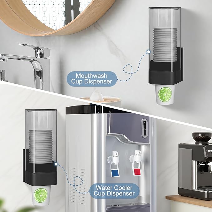 MYITYARD Cup Dispenser, Pull Type Wall Mount Cup Holder for Water Cooler Fit 3oz-5oz Disposable Paper and Plastic Cups, Bathroom Mouthwash Cup Dispenser for Home, Office, Gym, Hospital (Black)