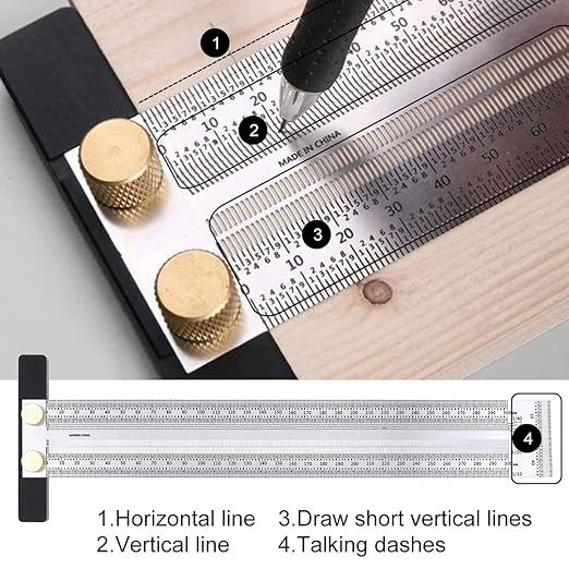 Precision Marking T-Rule Stainless Steel T Square with Mechanical Pencil & 0.5mm Refill Scribing Line Ruler for Marking or Measuring, for Carpenters, Designers, Architects, Engineers 300mm