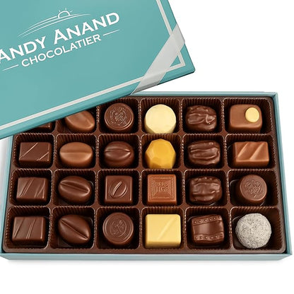 Andy Anand Chocolatier Sugar Free Belgian Chocolate Truffles with 6 Assorted Flavors, Espresso, Hazelnut, Strawberry, Coconut, Cherry, & Orange, Gluten Free Chocolate Gift Box (24 Pcs)