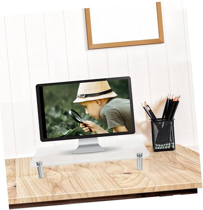 Acrylic Monitor Stand with Metal Legs Computer Desk Shelf Organizer for Office Workspace Stylish Desktop Riser for Laptop and Accessories Storage