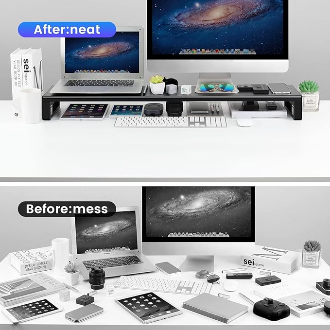 Vaydeer Dual Monitor Stand Computer Riser with USB 3.0 Hub Ports, Double Metal Stand for 2 Computer, TV, PC, Printer, Multi Media Speaker, Multifunctional Desktop Organizer