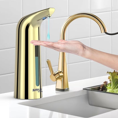 Automatic Liquid Soap Dispenser Touchless,400ML Hand & Dish Countertop Gold Electric Dispenser with Sensor,Modern 4 Gear Adjustable Waterproof Battery Operated Kitchen Auto Soap Pump