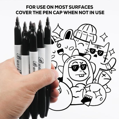 Permanent Markers, 60 Count Black Permanent Markers, Fine Point, Waterproof & Smear Proof Markers, Quick Drying, Office Supplies for School, Office, Home