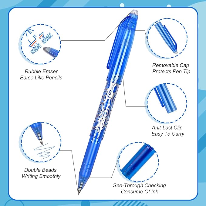 Erasable Pens Multicolor - 12 Colorful Erasable Gel Pens for School Office Journals Smooth Gel Pens Markers Refillable Colored Pens for Kids Adults