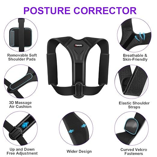 Posture Corrector for Women and Men, Upgraded Comfortable Upper Back Brace with Shoulder Pads & 3D Pad, Adjustable Back Straightener Support for Back, Shoulder and Neck (Black-L)