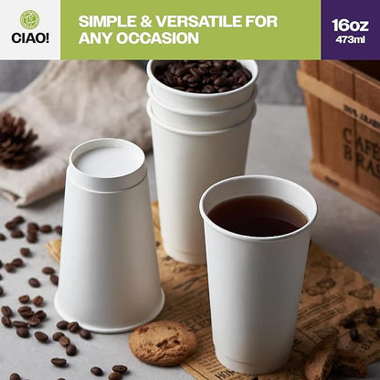 CIAO! 16 oz Insulated Double Wall White Paper Hot Cup, 90mm Diameter, 400 Count