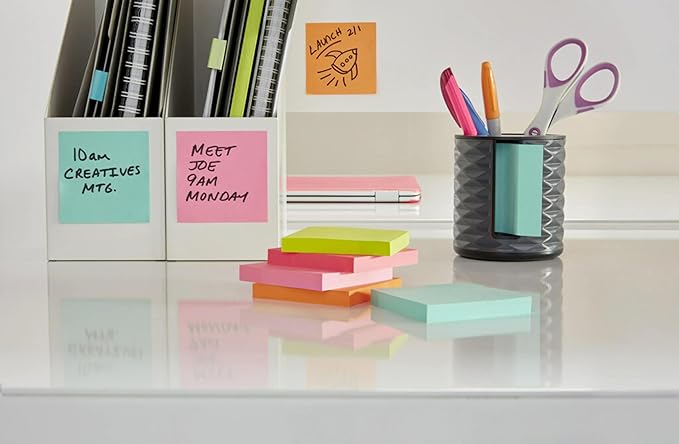 Post-it Note Dispenser, Vertical Design, Pop-Up Notes, Black with Grey Geometric Pattern, 1 Aqua Splash 3 in x 3 in Super Sticky Note Pad (Pack of 6)