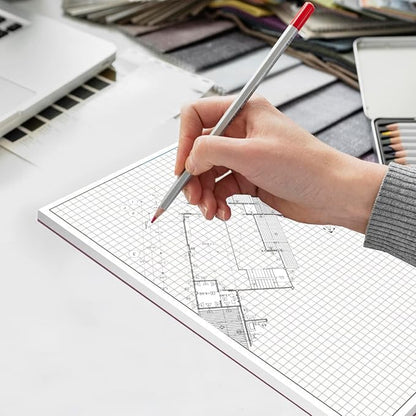 Performore 1 Pack Grid Paper Pads, 50 Sheets per Pad 11" x 17" Graph Paper Glue Top Binding Double Sided 4x4 Quadrille White Paper for Engineering Or Technical Drawings, Blueprint, Drafting