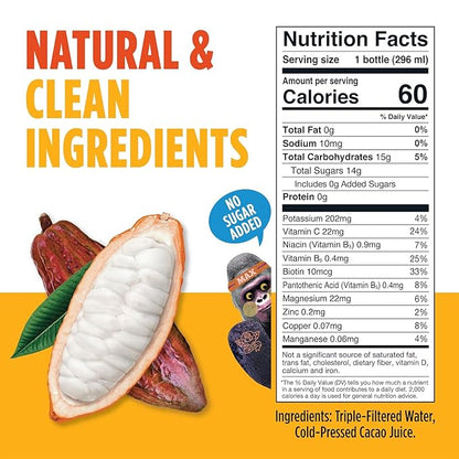 Blue Stripes Cacao Water - Cold Pressed Superfruit Hydration with Electrolytes & Antioxidants, No Sugar Added, All Natural, Great for Protein Shakes & Smoothies - Just Cacao, 6 Pack