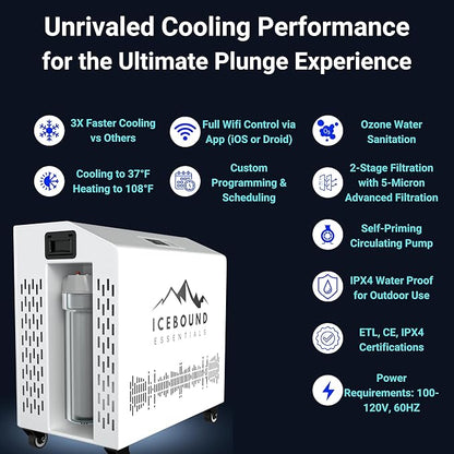 Ice Bath Tub with Water Chiller - 1HP Efficient Hot and Cold Water Chiller for Ice Bath - Premium Ice Bath Tub with Chiller - WiFi - Filter - Ozone/UV - Cold Plunge with Water Chiller