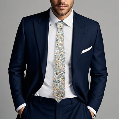Cotton Floral Ties for Men 2.76" Men's Skinny Tie Linen Flower Printed Neck Tie for Wedding Dating Party