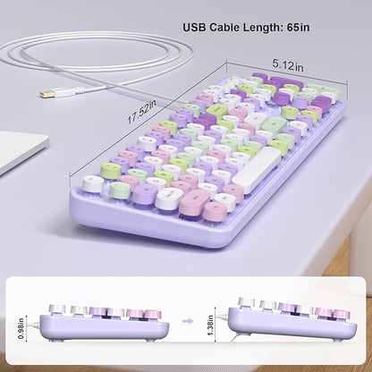 Colorful Computer Keyboards Wired, USB Plug and Play Full Size Typewriter Keyboard, Cute Aesthetic Keyboard with Foldable Stands for Windows PC Laptop (Purple)