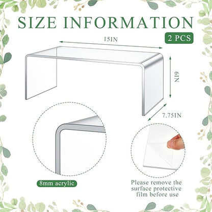 2 Pcs 15 Inch Large Acrylic Risers Display Stands 8 mm Thick Acrylic Shelf Riser Showcase for Collectibles Jewelry Cupcakes Food Figures Perfume Cabinet (Clear)